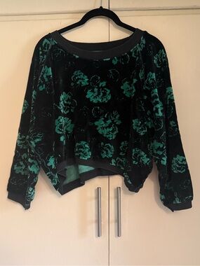 Cropped Wide Neck Velvet Crew Sweatshirt